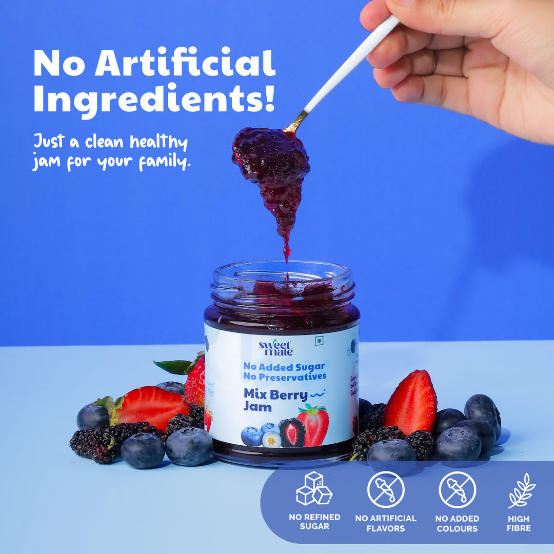 Sweetmate No Added Sugar Mix Berry Jam - (220g) | With Real Fruits | Diabetic and Keto Friendly