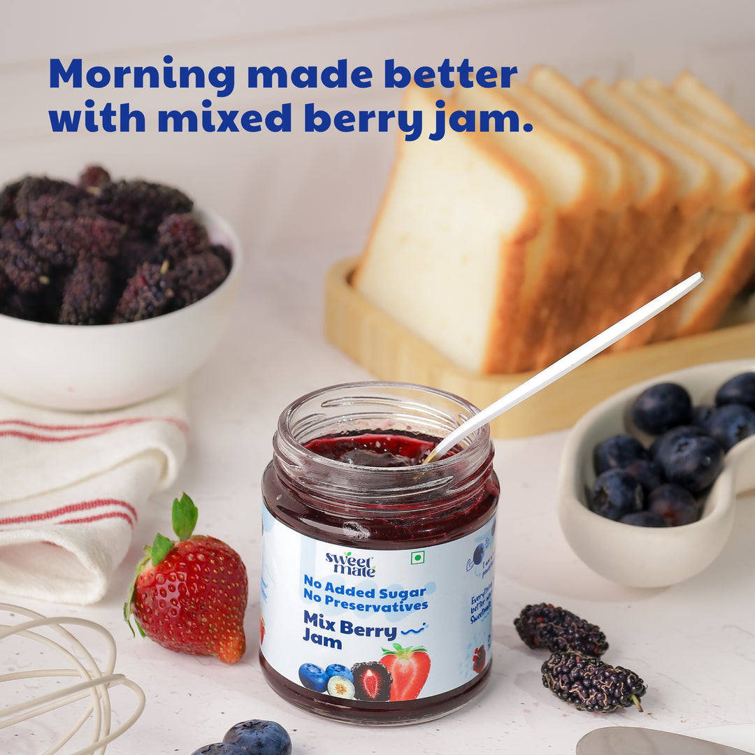 Sweetmate No Added Sugar Mix Berry Jam - (220g) | With Real Fruits | Diabetic and Keto Friendly