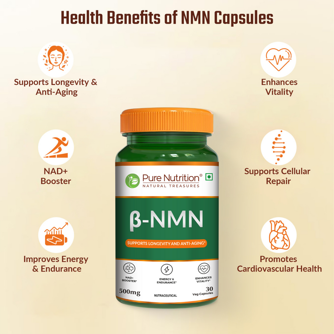 Pure Nutrition β-NMN 500mg – Supports Cellular Energy & Vitality | Veg Capsules