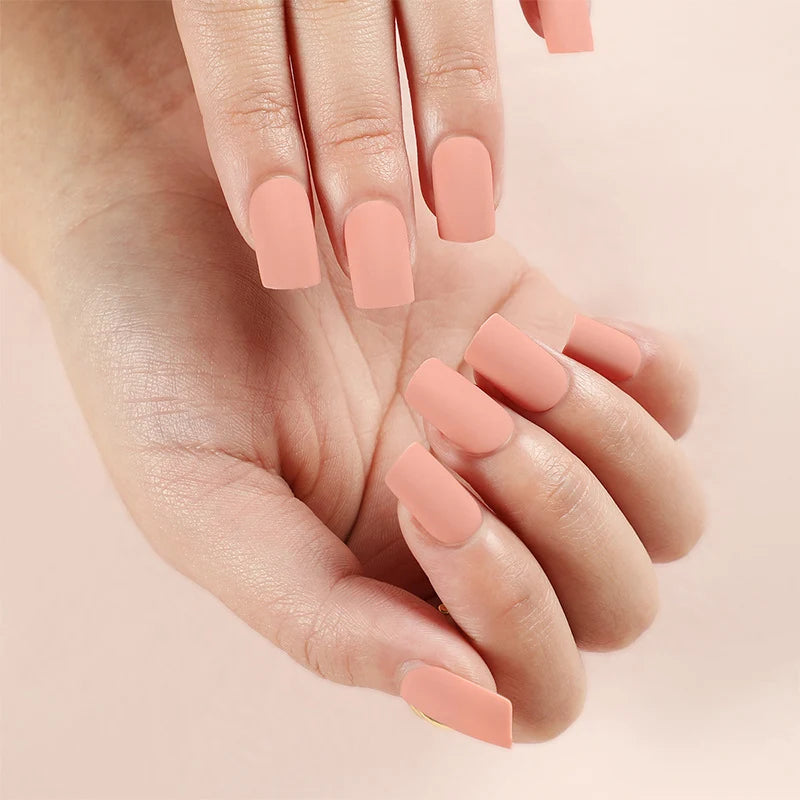 Gush Beauty Nudie Salmon - Medium Coffin - Press on Nails