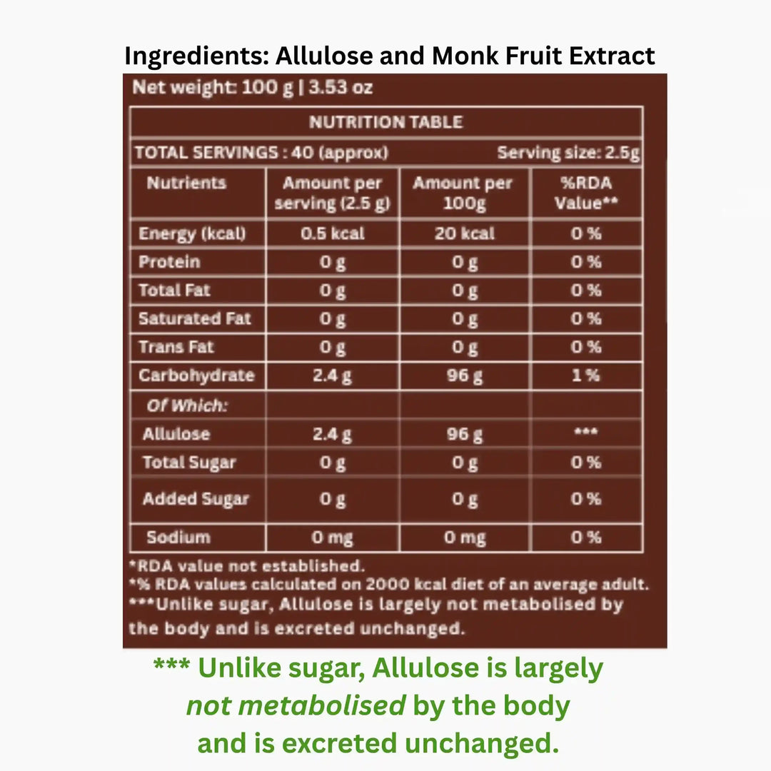 Of Earth Monk Fruit Sweetener With Allulose | Zero-Glycemic Index, Low Calorie Sugar Substitute | EASY 1:2 Sugar Replacement for Tea, Coffee, Cooking & Baking | Plant-Based | Keto, Vegan & Diabetic Friendly | 100g