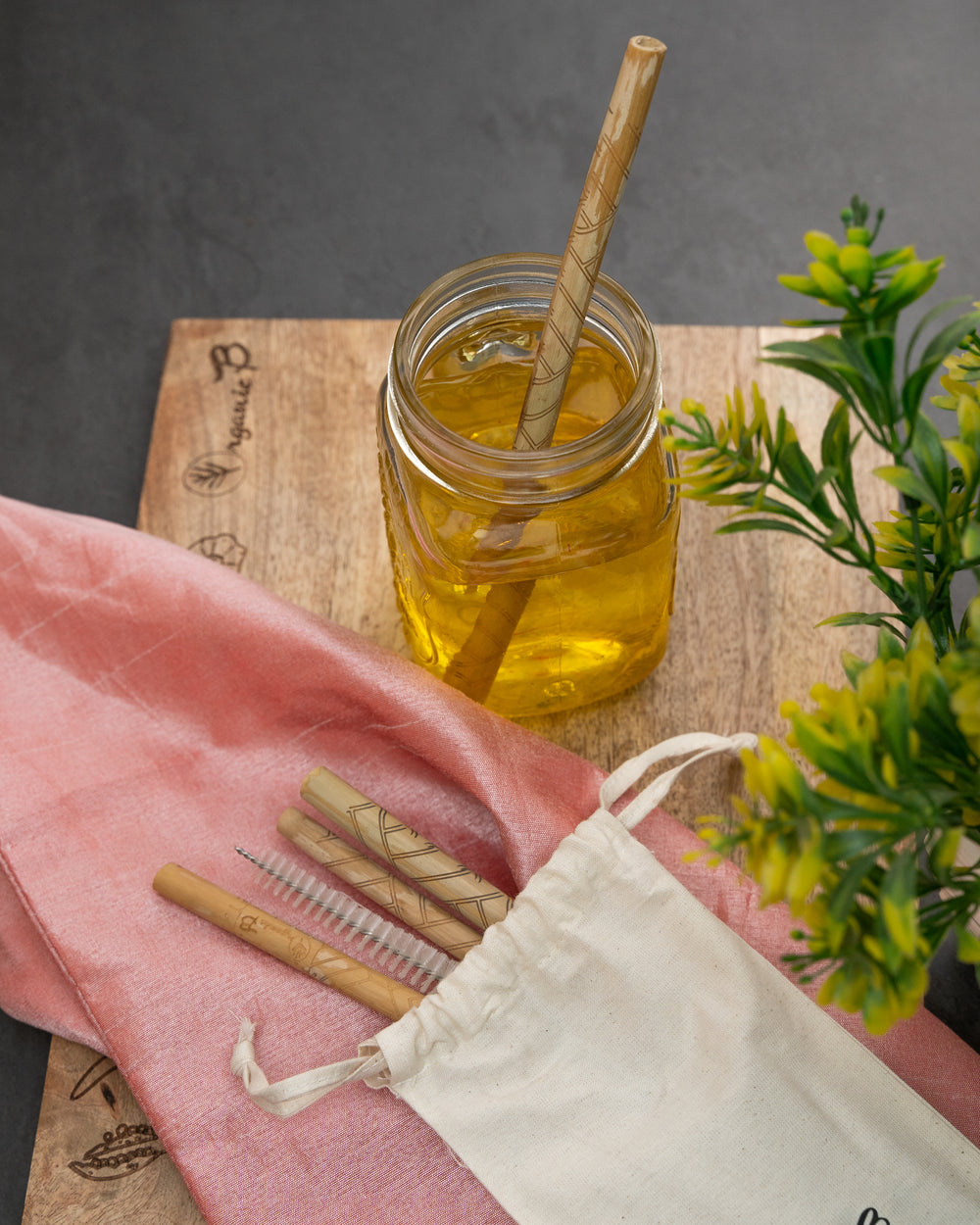 Organic B Reusable Bamboo Straw Set with Cleaner (Pack of 5)