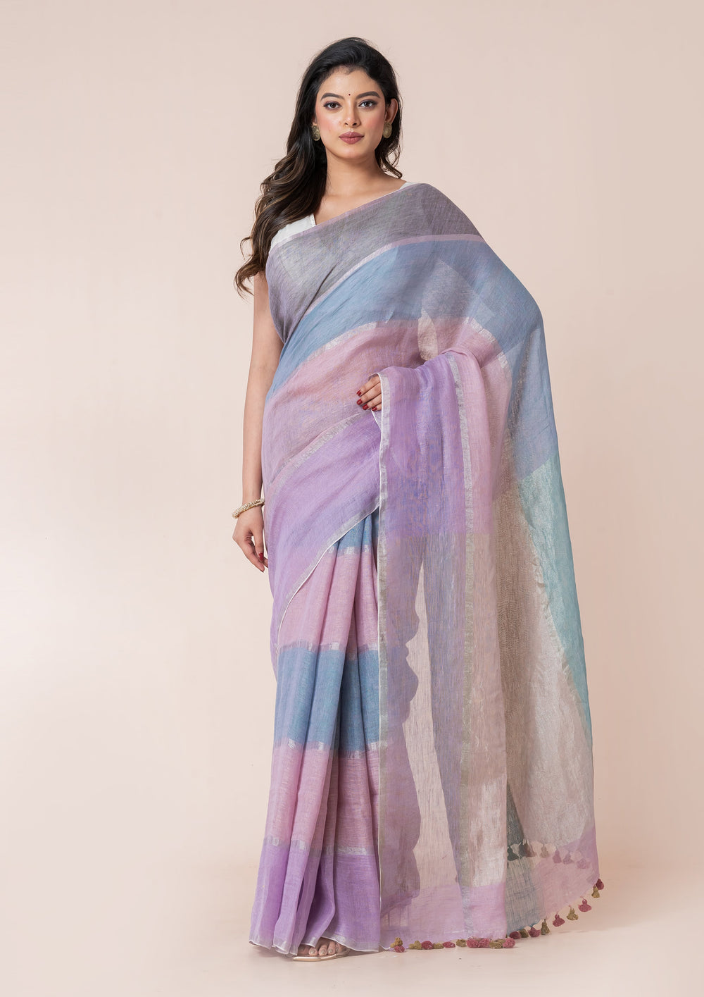 OCAU Cupcake Clouds - Pure Linen Multicolor Saree