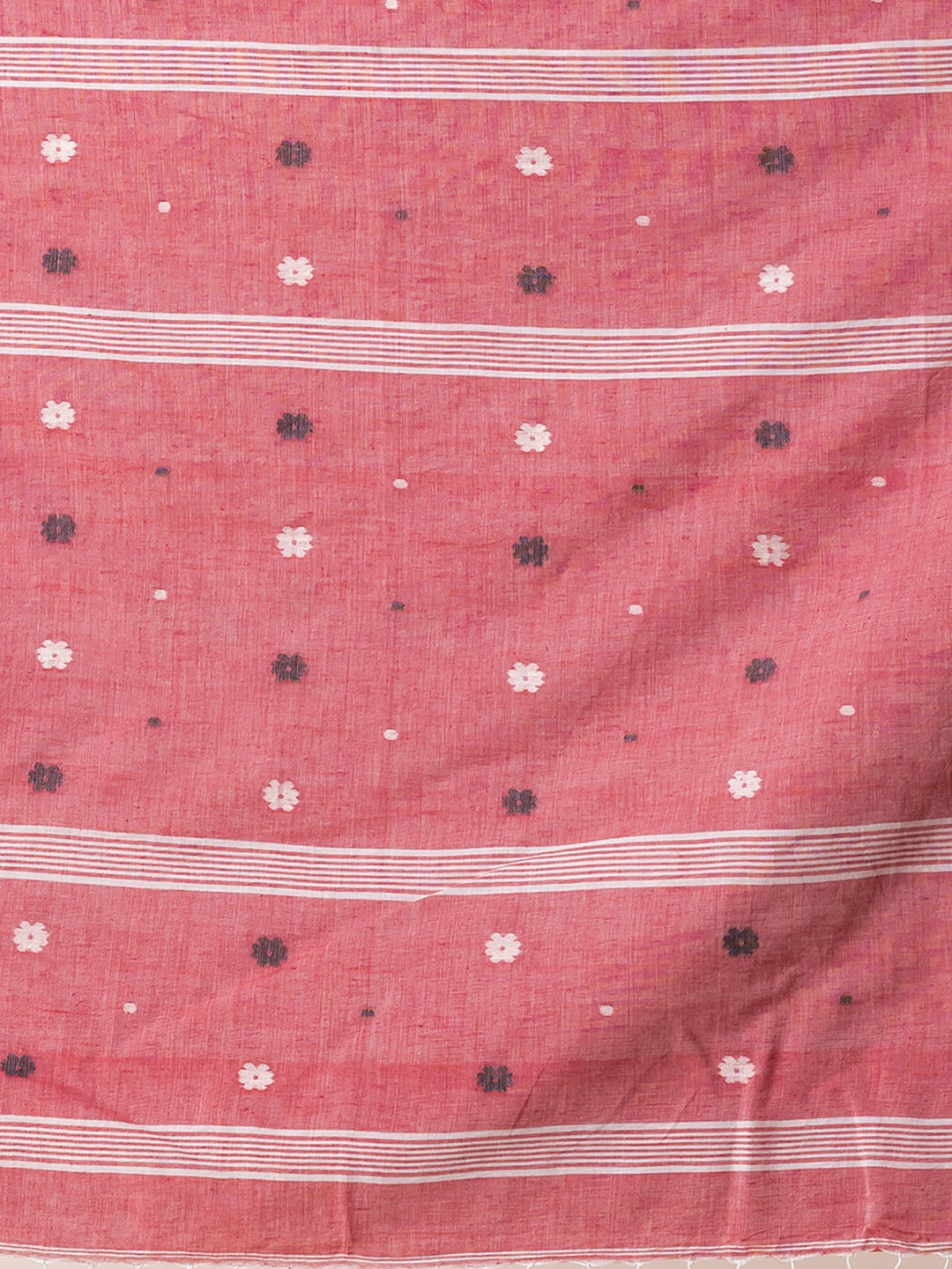 OCAU Daisy Dew - Organic cotton saree with jamdani motifs II Rose Gold - Suspire