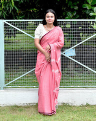 OCAU Daisy Dew - Organic cotton saree with jamdani motifs II Rose Gold