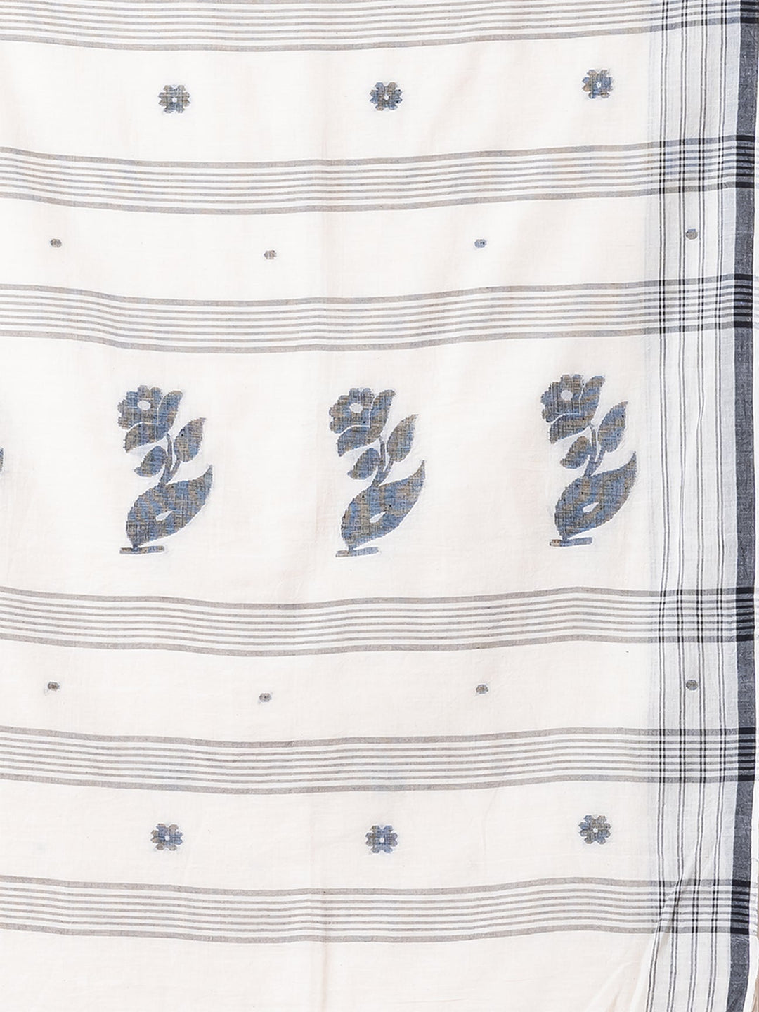 OCAU Daisy Drape - Organic cotton saree with jamdani motifs II Off - White - Suspire