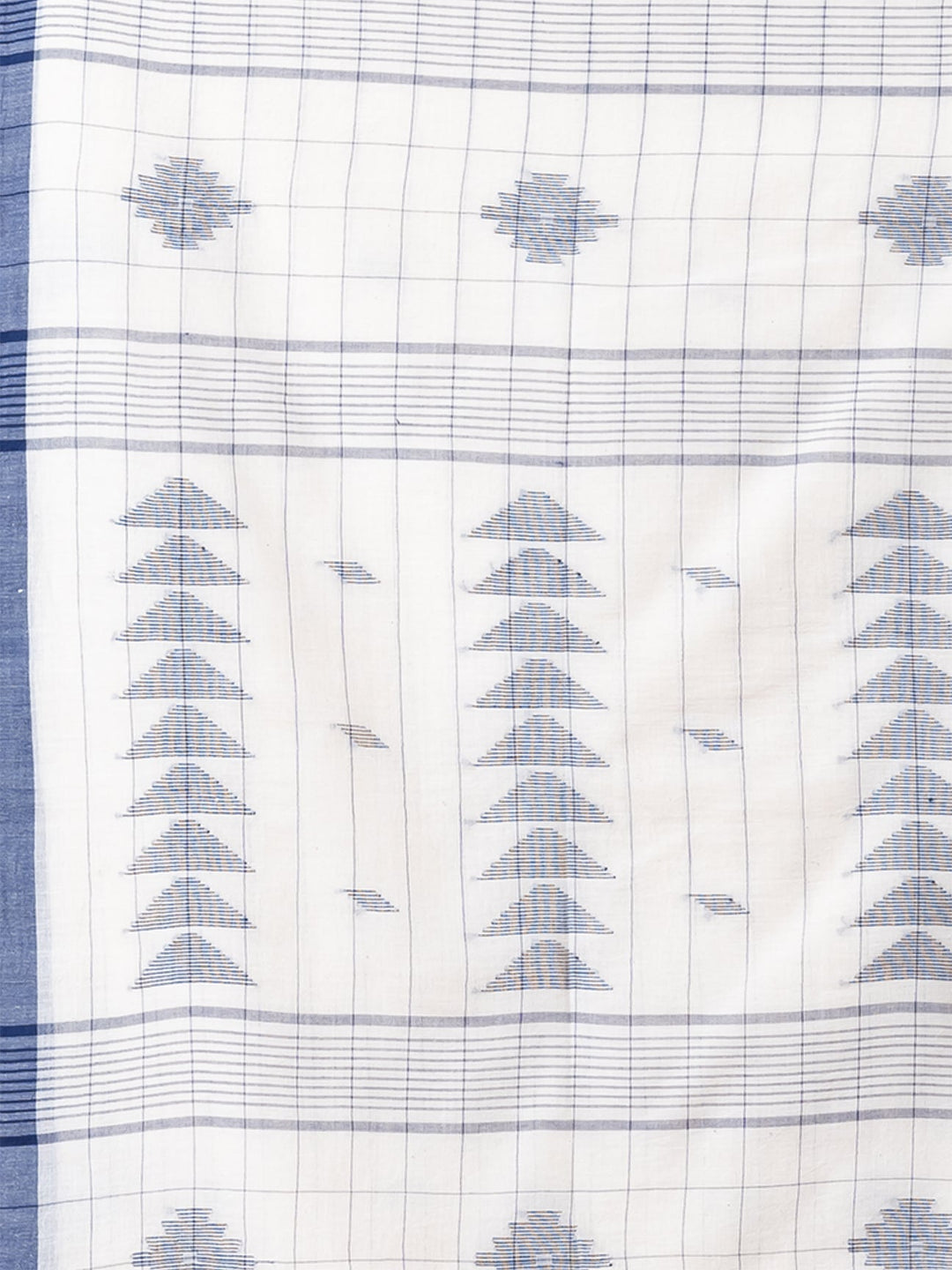 OCAU Geometric Bloom - Organic cotton saree with jamdani motifs II Off - White - Suspire