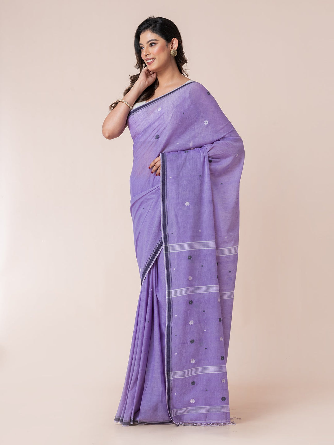 OCAU Liliac Breeze - Organic cotton saree with jamdani motifs II Lavender - Suspire