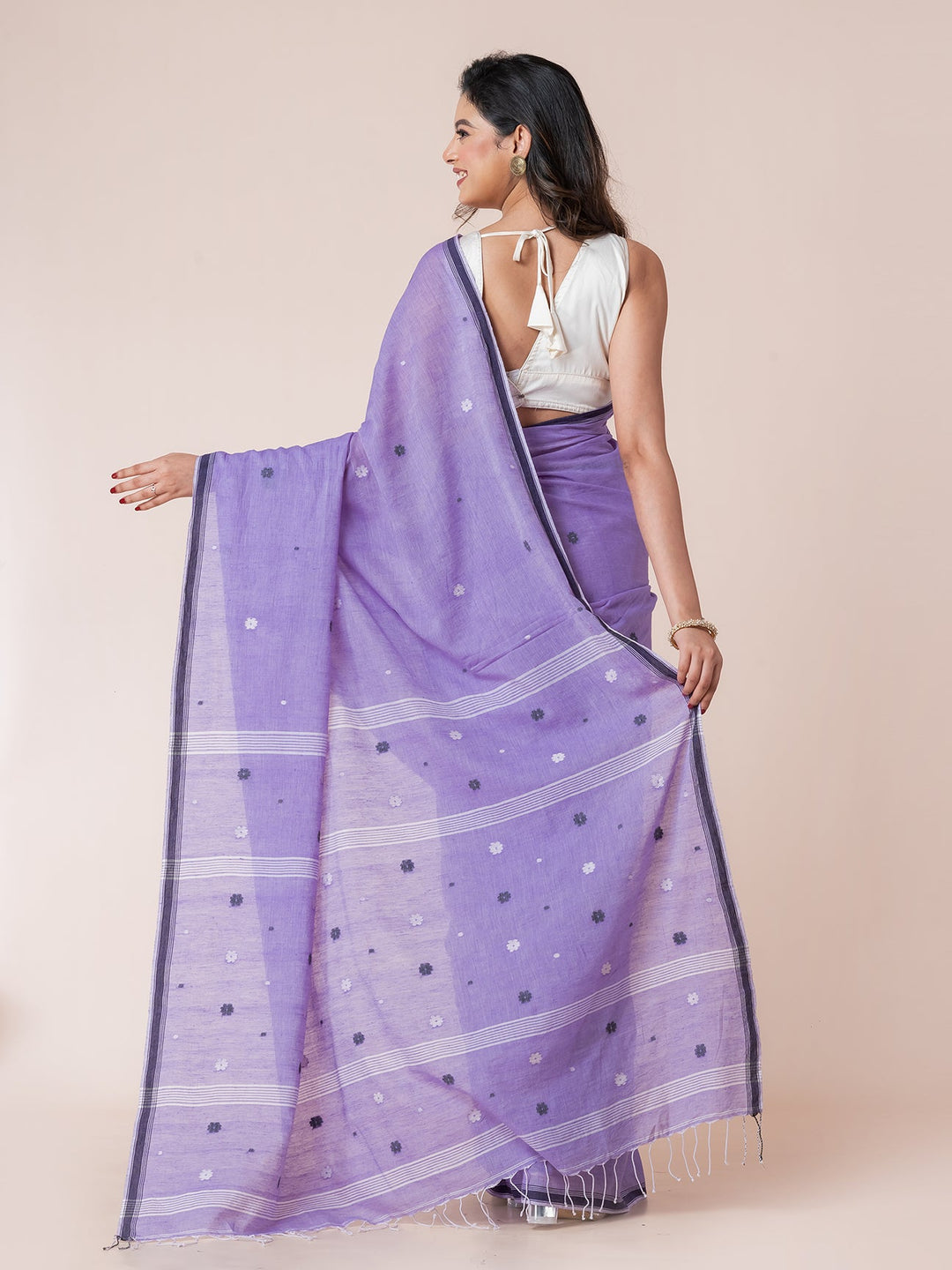 OCAU Liliac Breeze - Organic cotton saree with jamdani motifs II Lavender - Suspire