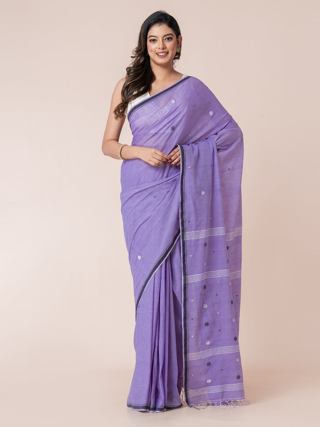 OCAU Liliac Breeze - Organic cotton saree with jamdani motifs II Lavender - Suspire