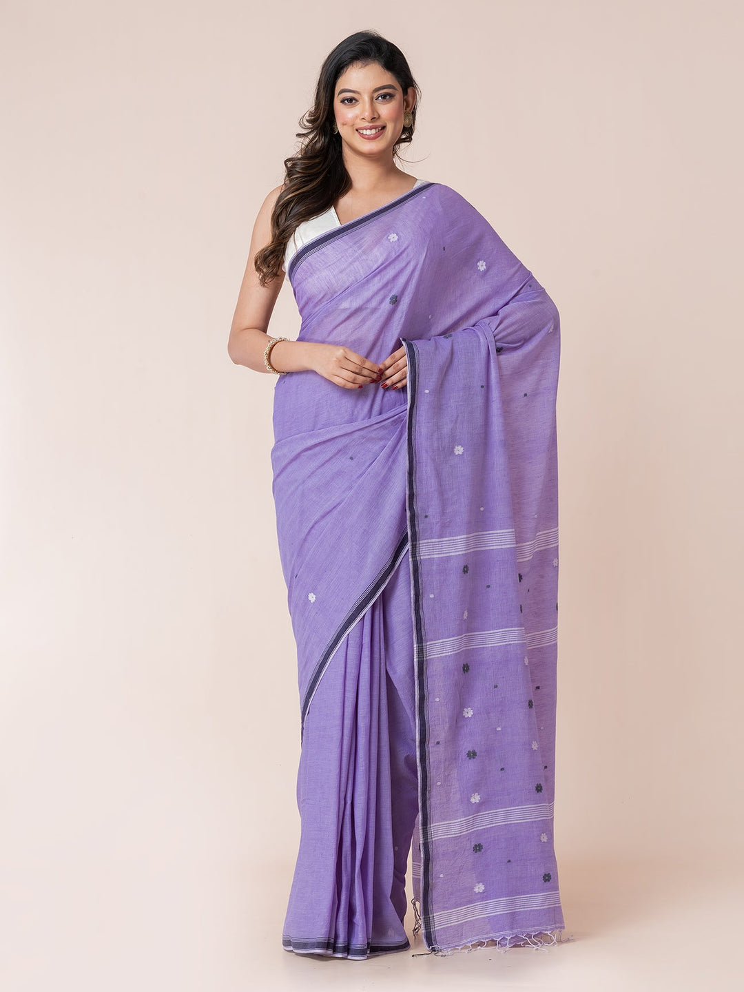 OCAU Liliac Breeze - Organic cotton saree with jamdani motifs II Lavender - Suspire