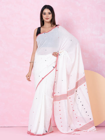 OCAU Love Bloom - Organic cotton saree with jamdani motifs II Off - White