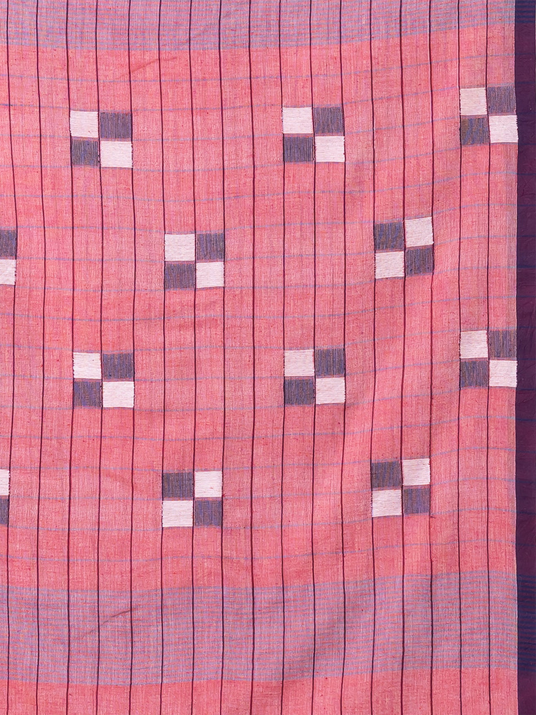 OCAU Pink Prism - Organic cotton saree with jamdani motifs II Rose Gold - Suspire