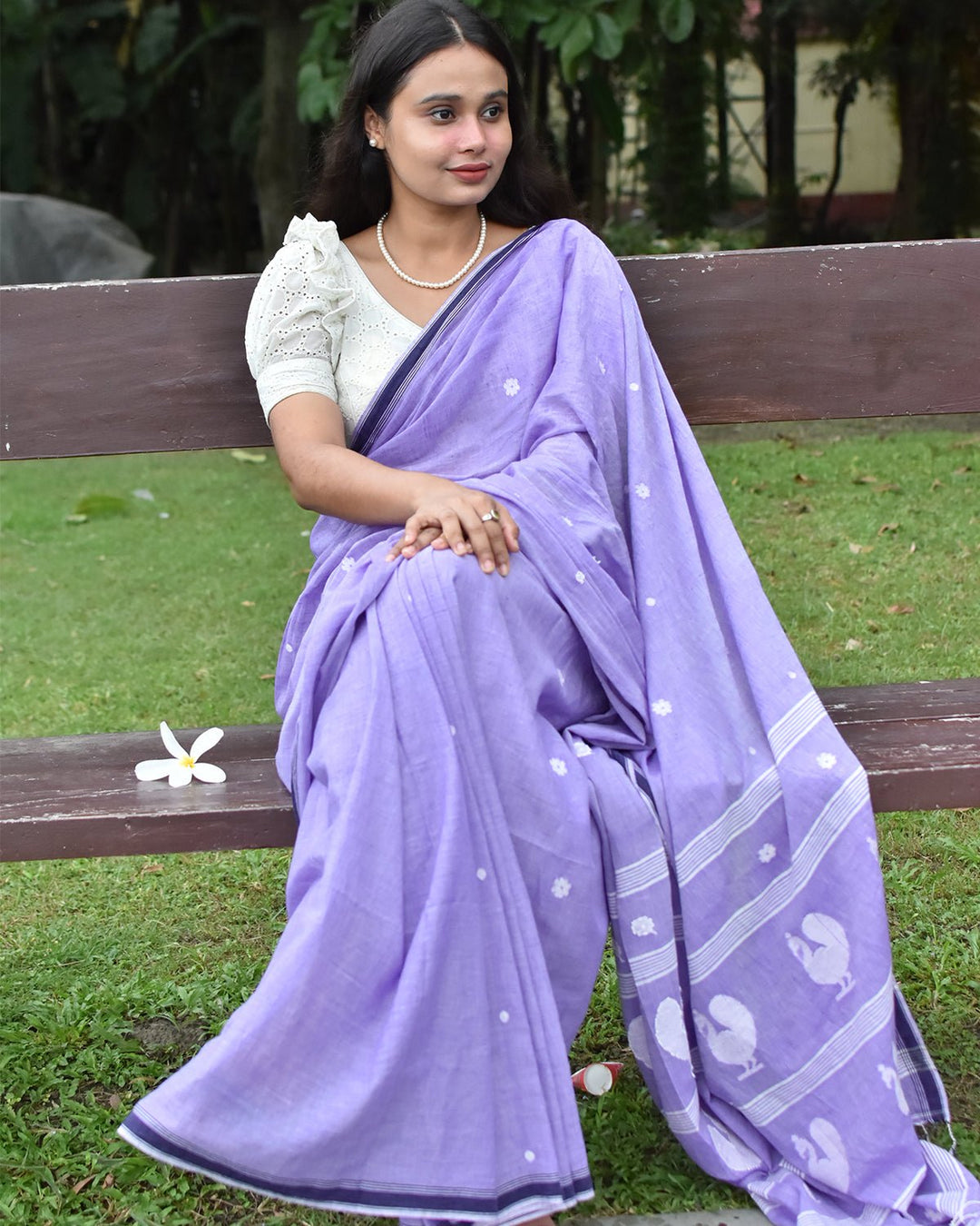 OCAU Purple Haze - Organic cotton saree with jamdani motifs II Lavender - Suspire