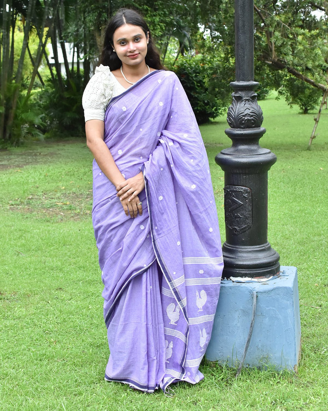 OCAU Purple Haze - Organic cotton saree with jamdani motifs II Lavender - Suspire