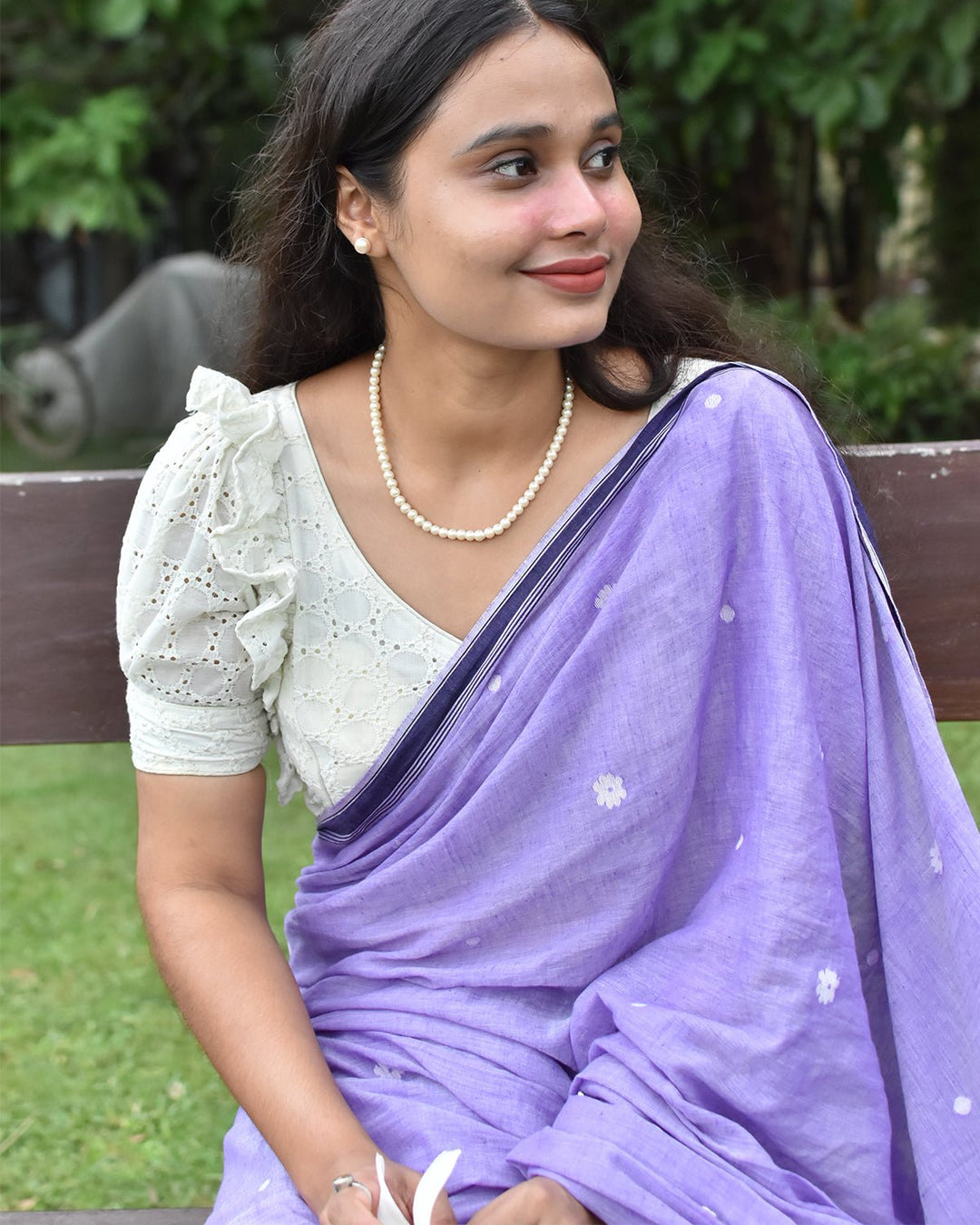 OCAU Purple Haze - Organic cotton saree with jamdani motifs II Lavender - Suspire