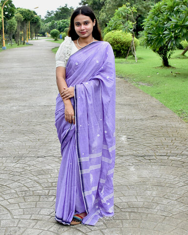 OCAU Purple Haze - Organic  cotton saree with jamdani motifs II Lavender