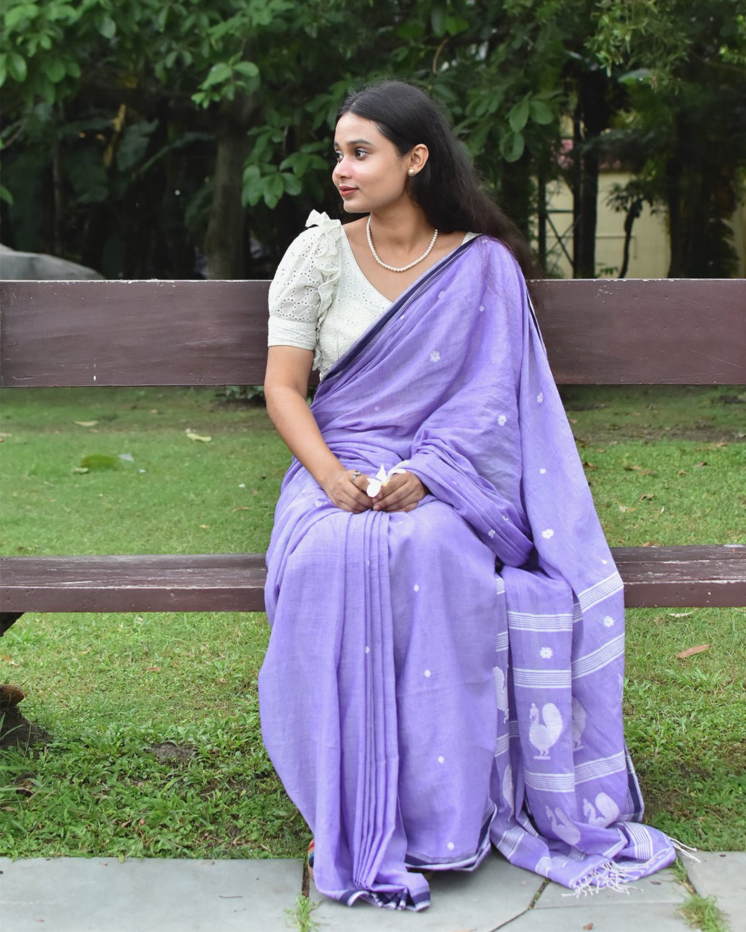 OCAU Purple Haze - Organic cotton saree with jamdani motifs II Lavender - Suspire