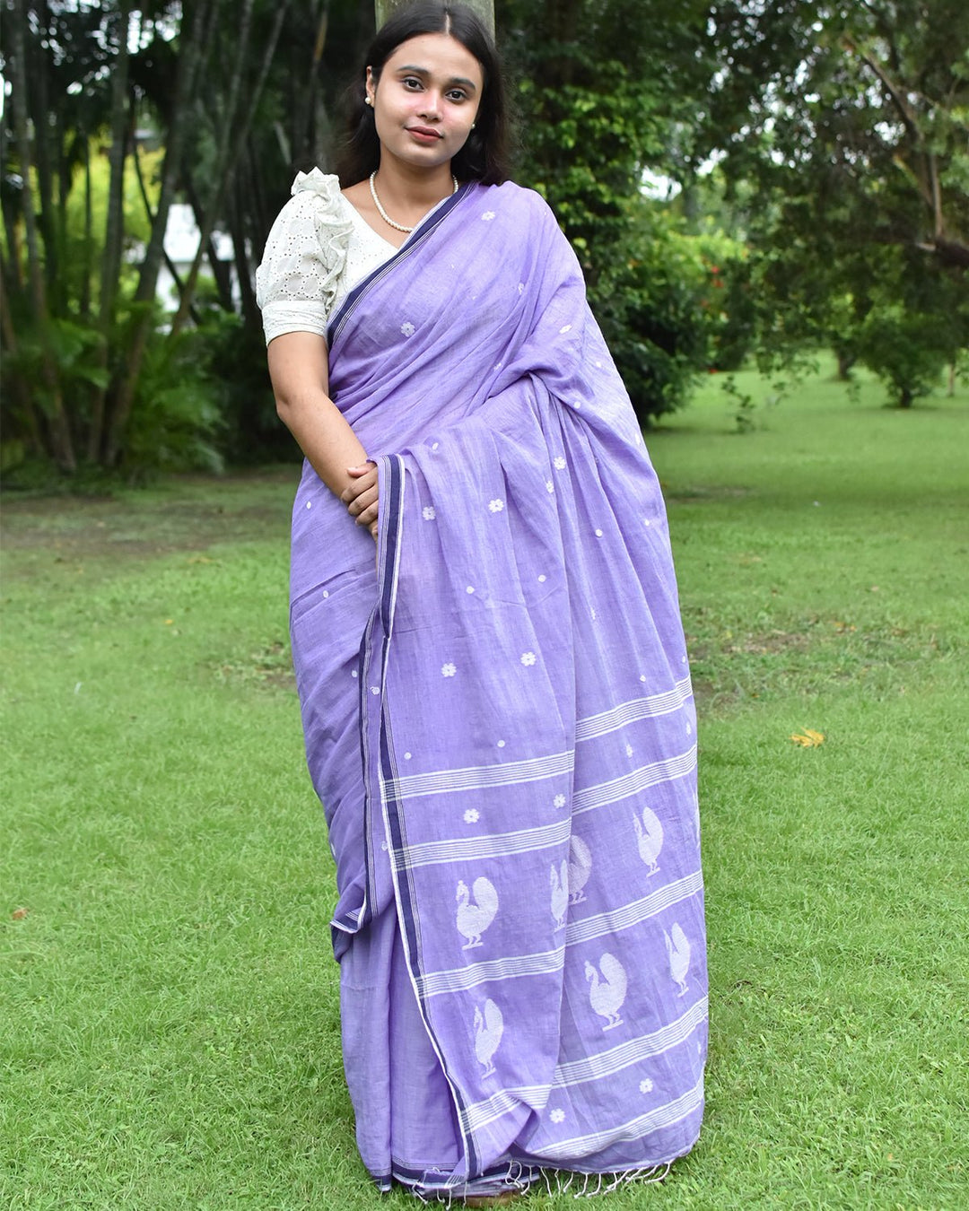 OCAU Purple Haze - Organic cotton saree with jamdani motifs II Lavender - Suspire