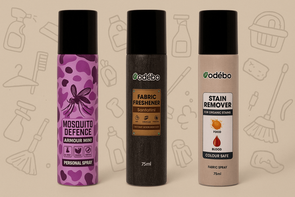 Odebo Eco-Care Essentials – Mosquito Spray, Natural Fabric Freshener & Organic Stain Remover. (75ml*3)
