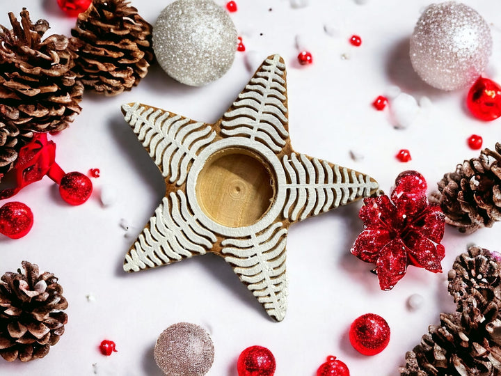 ONEarth Christmas Star Tealight Holder | Jamun Wood | Set of 2