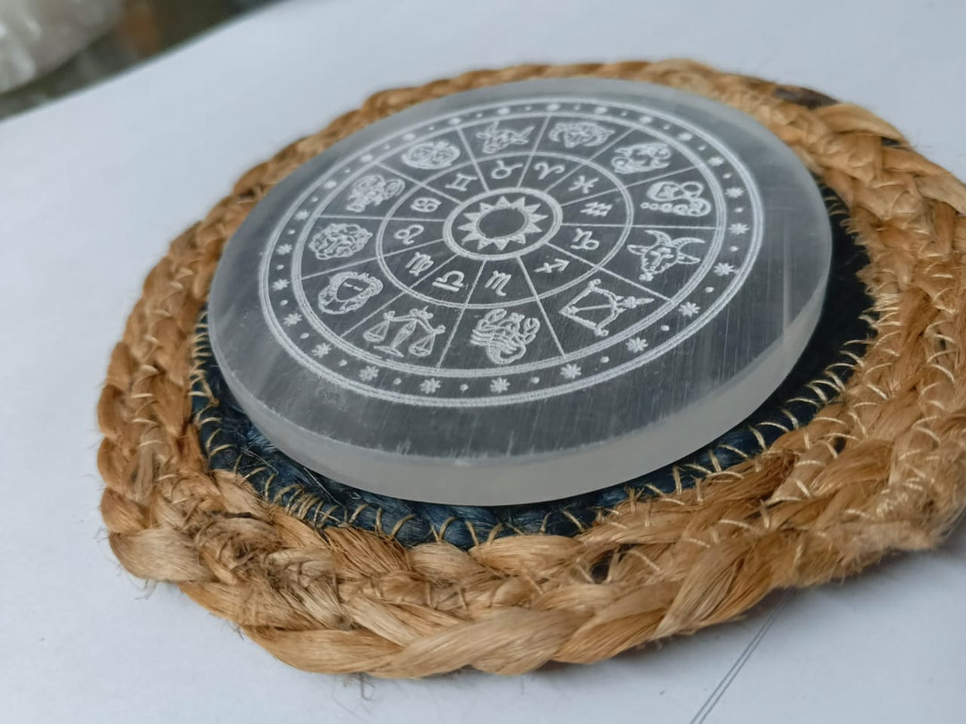 Onearth Selenite Charging Plate with zodiac signs