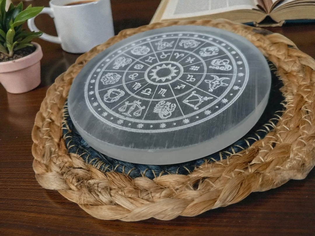 Onearth Selenite Charging Plate with zodiac signs