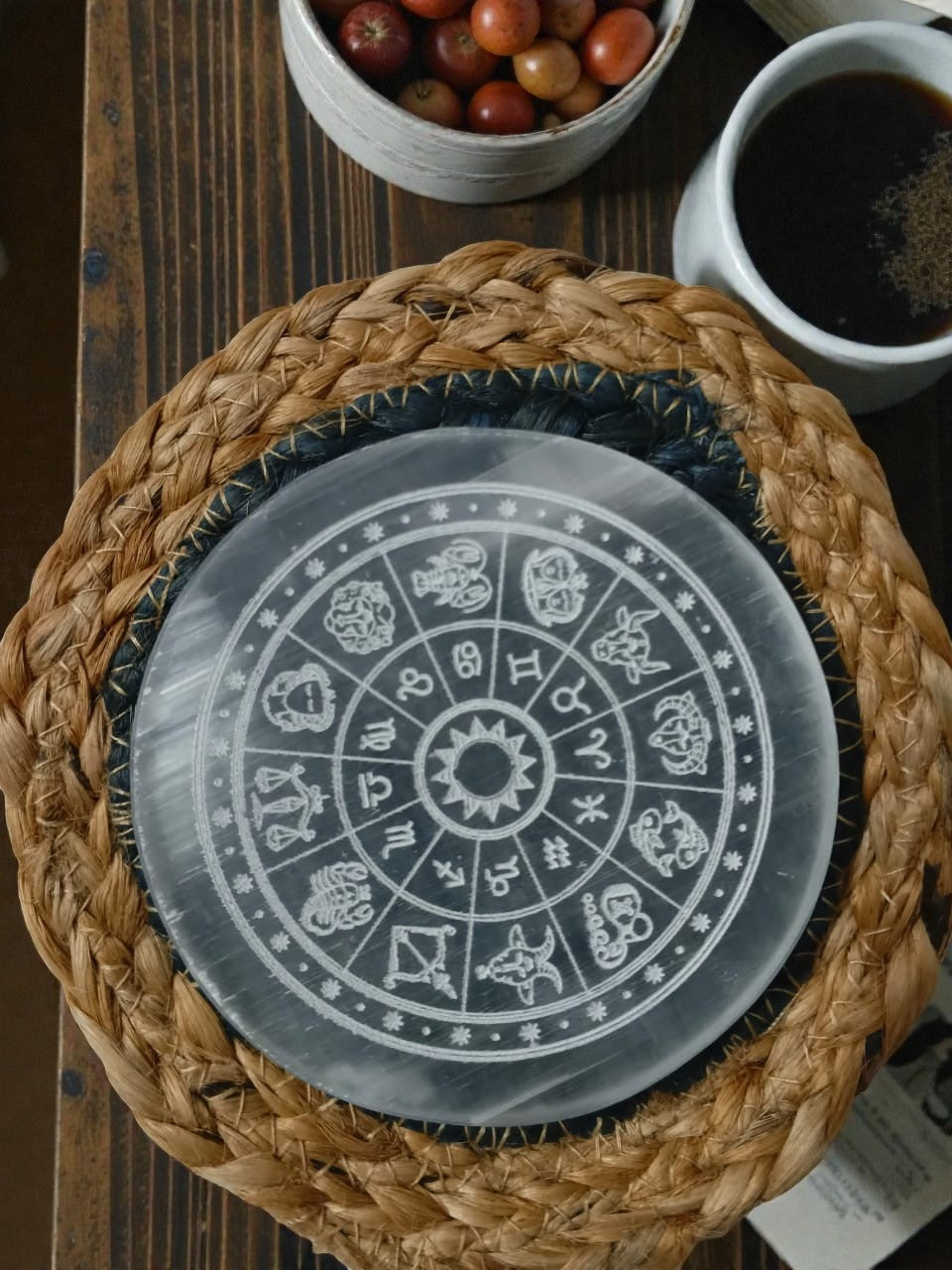 Onearth Selenite Charging Plate with zodiac signs