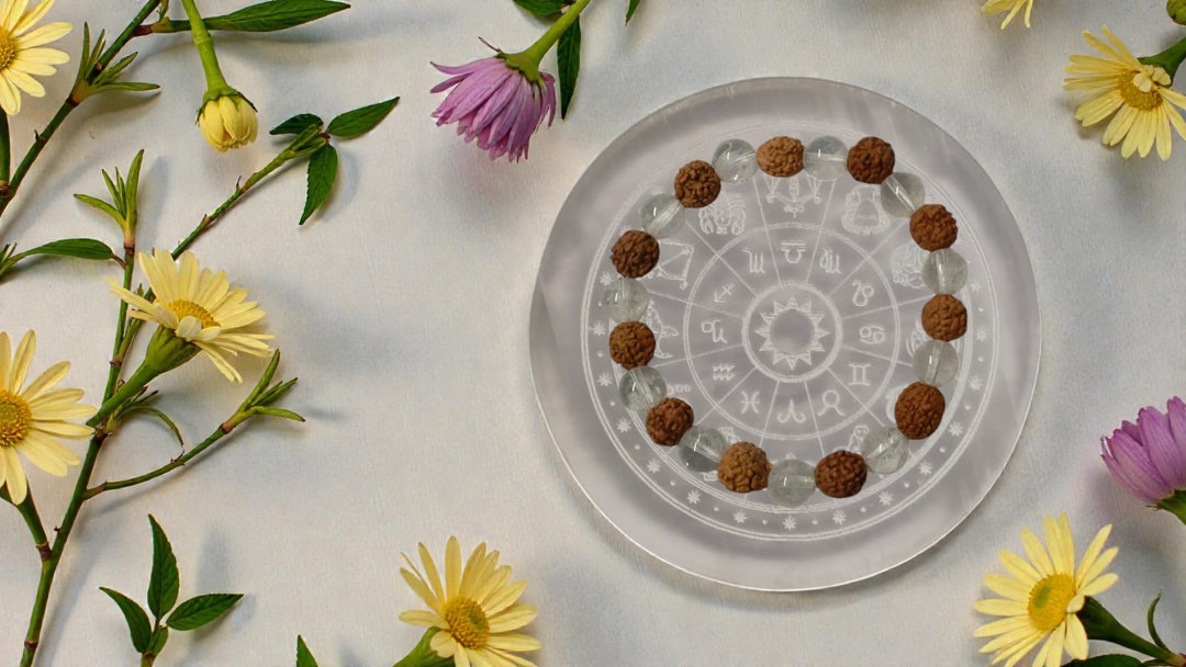 Onearth Selenite Charging Plate with zodiac signs