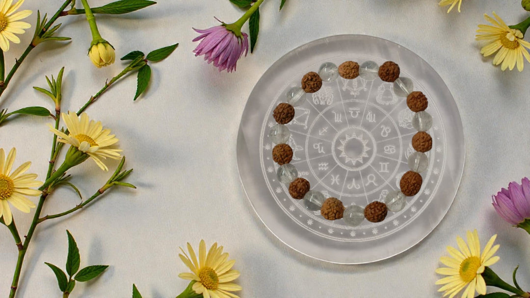 Onearth Selenite Charging Plate with zodiac signs