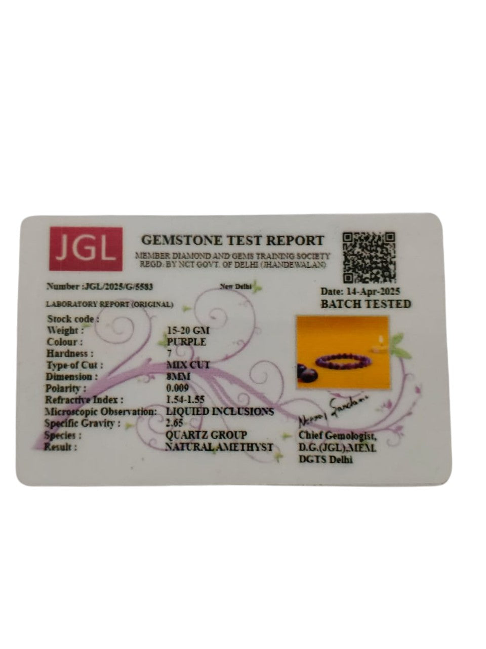 Onearth Certified Amethyst Natural Crystal Bracelet (certified)