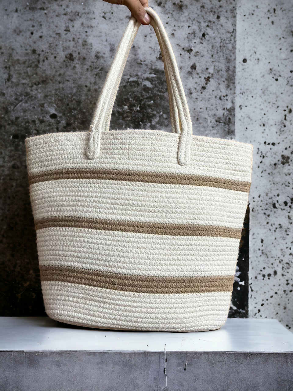 ONEarth Cream & Brown lines Tote bag