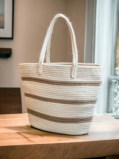 Cream & Brown lines Tote bag