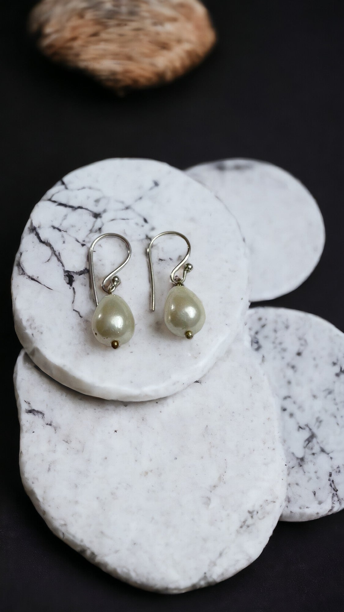 #77 - Drop Baroque shell pearl Earrings (Silver Hook)