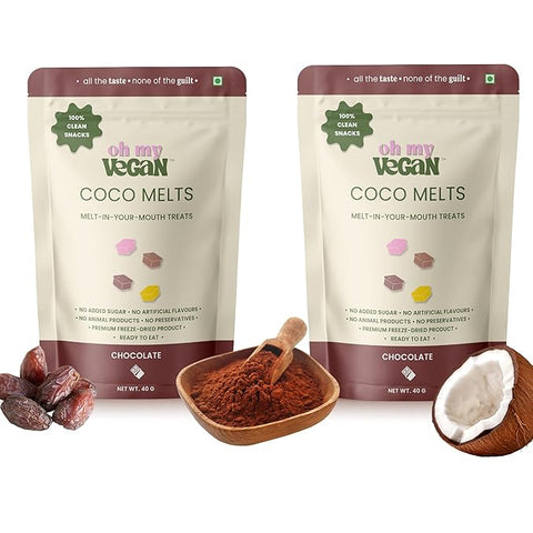 Oh My Vegan Chocolate Coco Melts Combo Pack Of 2 – Healthy Plant Based Freeze-Dried Treats - 40 Grams x 2