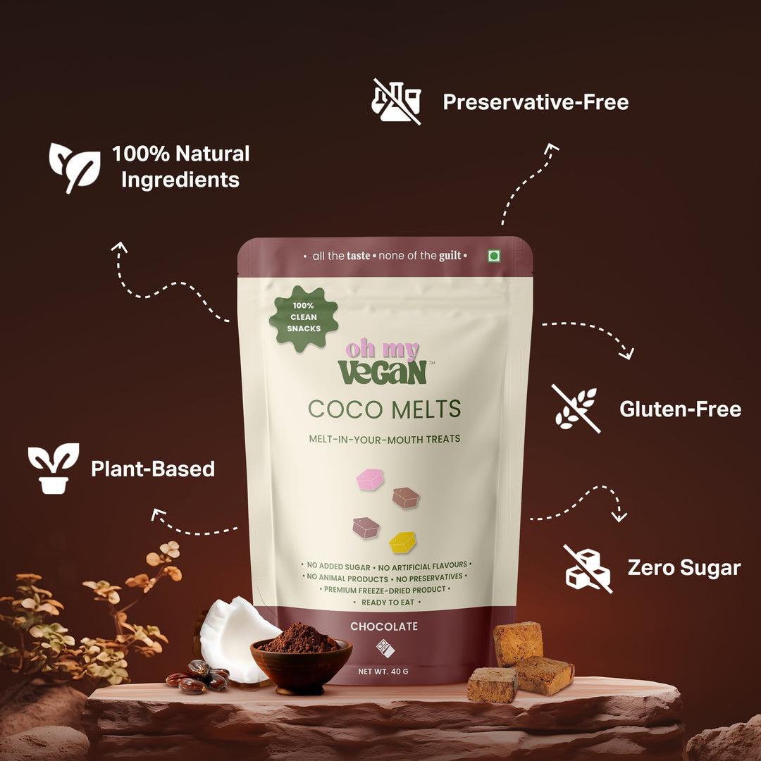 Oh My Vegan Chocolate Coco Melts Combo Pack Of 2 – Healthy Plant Based Freeze - Dried Treats - 40 Grams x 2 - Suspire