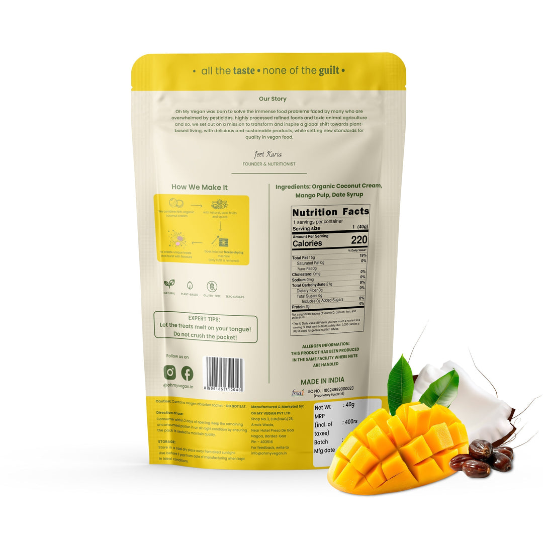 Oh My Vegan Mango Coco Melts Combo Pack Of 2 – Healthy Plant Based Freeze - Dried Treats - 40 Grams x 2 - Suspire