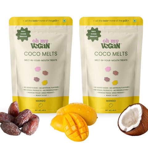 Oh My Vegan Mango Coco Melts Combo Pack Of 2 – Healthy Plant Based Freeze-Dried Treats - 40 Grams x 2