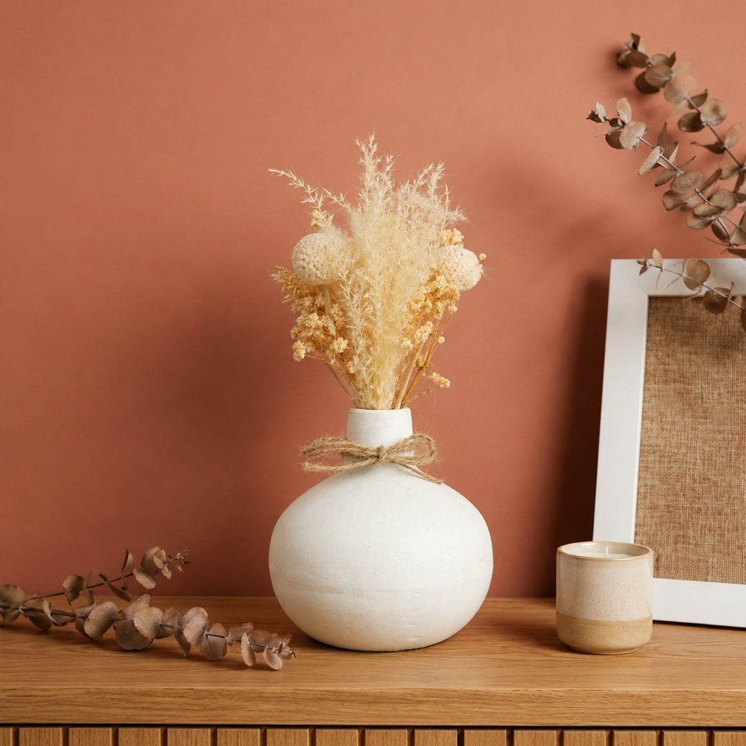 Moonstone Bloom Ceramic Vase with Dried Flowers | Elegant Home Décor