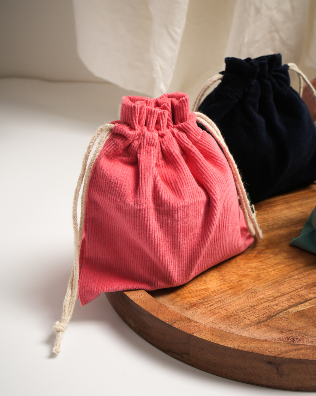 EcoLuxe Loom Corduroy Potli | Organic Cotton Drawstring Pouch