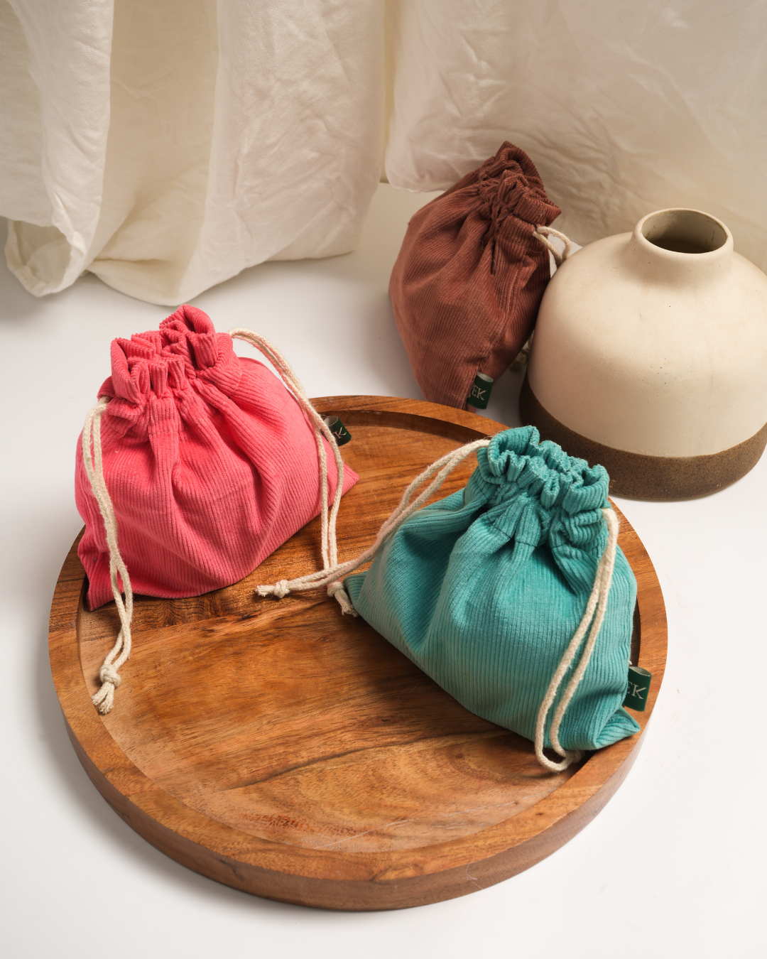 EcoLuxe Loom Corduroy Potli | Organic Cotton Drawstring Pouch