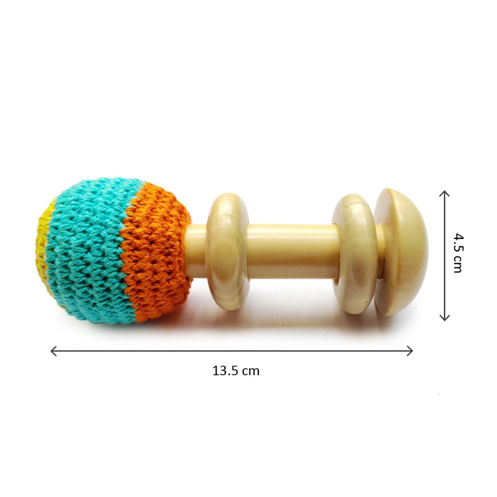 Shumee Wooden Non-Toxic Crochet Shaker Rattle Toy - ORANGE