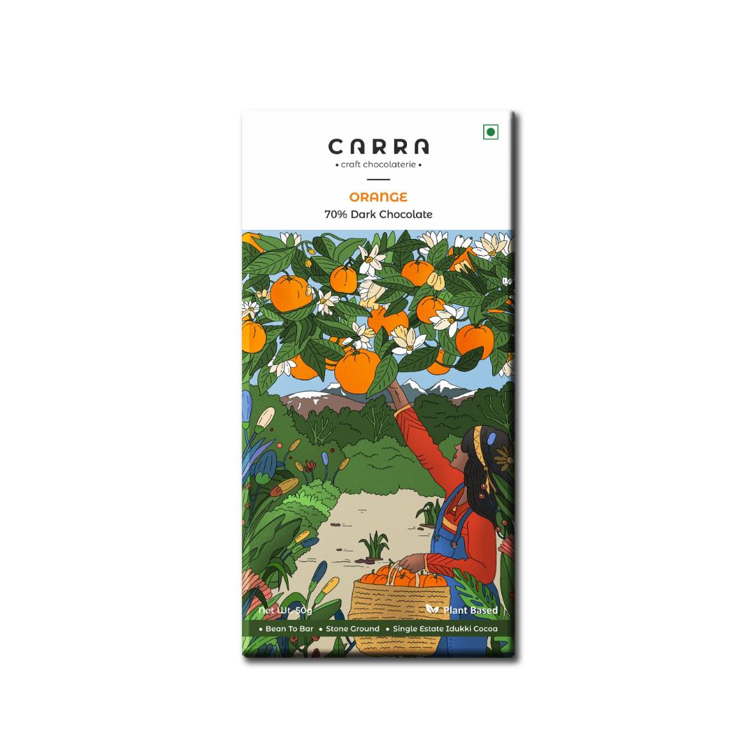 CARRA Dark Chocolate Bars - Orange and Mint (Pack of 2)