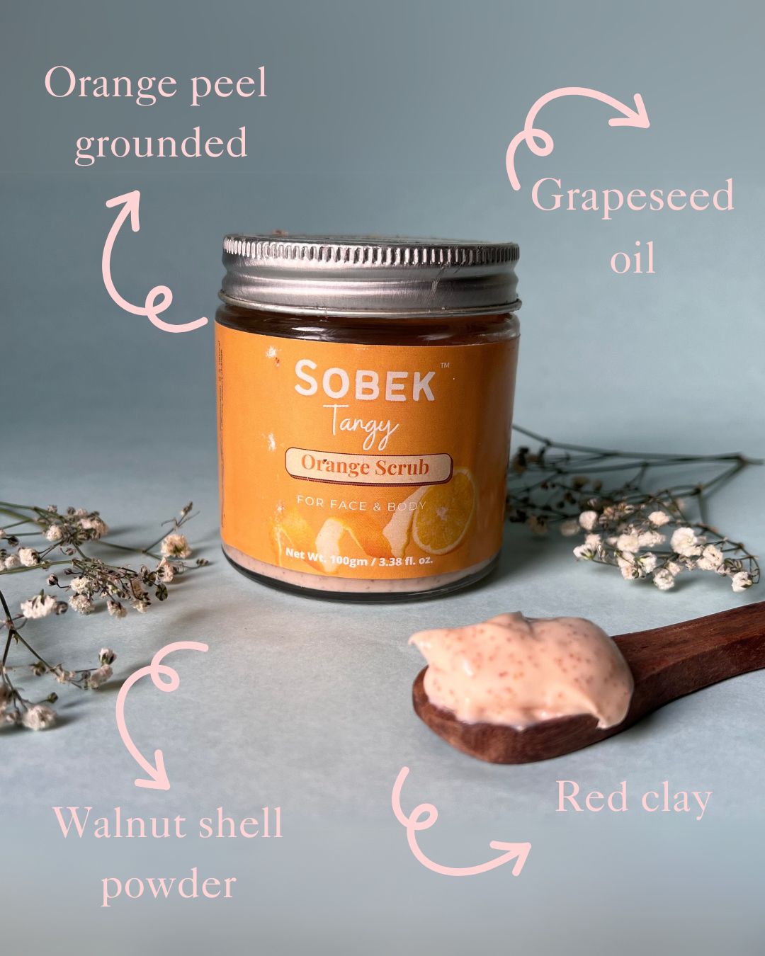 Sobek Naturals Tangy Orange Face And Body Scrub | Paraben & Sls Free 100 gm