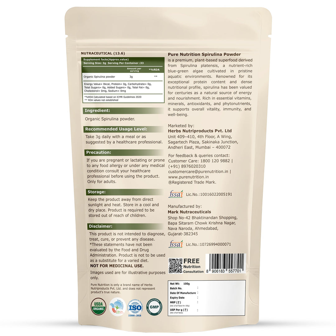 Organic Spirulina Powder | Single Ingredient Superfood | 100g
