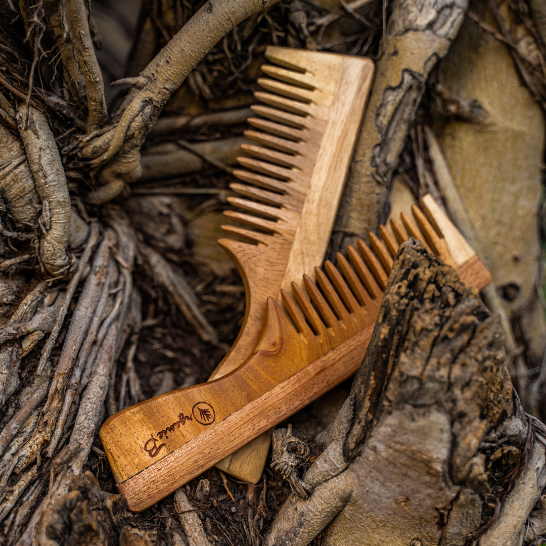 Organic B Neem Wood Wide Teeth with Handle|Detangle |Rosewood Infused