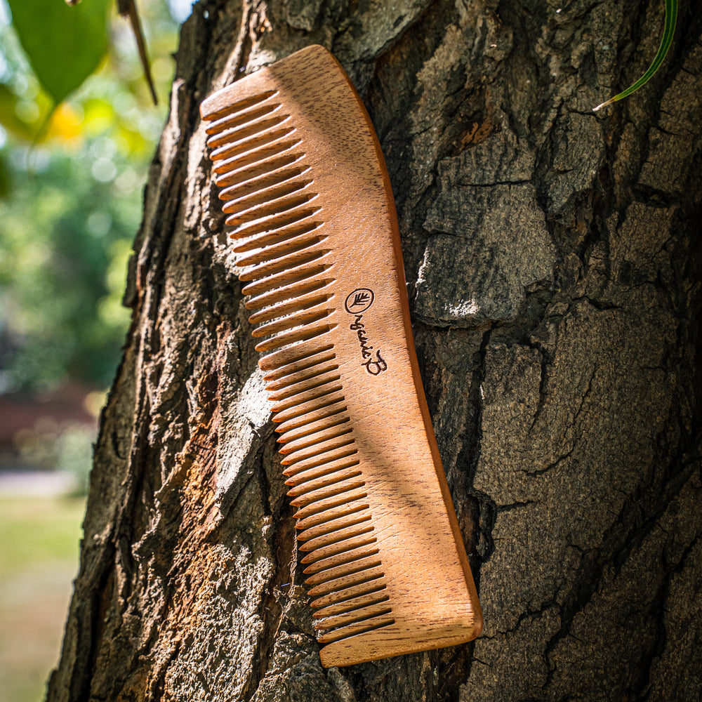 Organic B Dual Teeth Wave Shape Neem Comb| Detangle | Rosewood Infused
