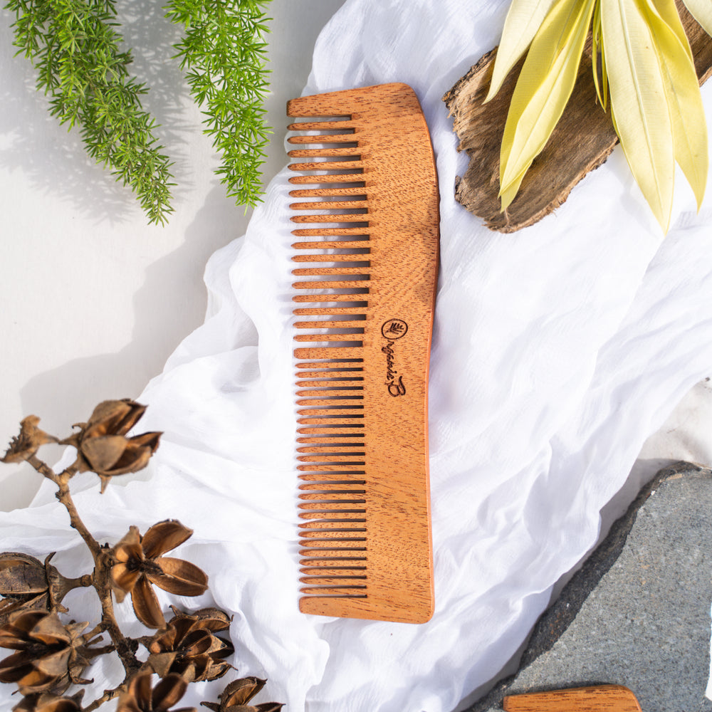 Organic B Dual Teeth Wave Shape Neem Comb| Detangle | Rosewood Infused