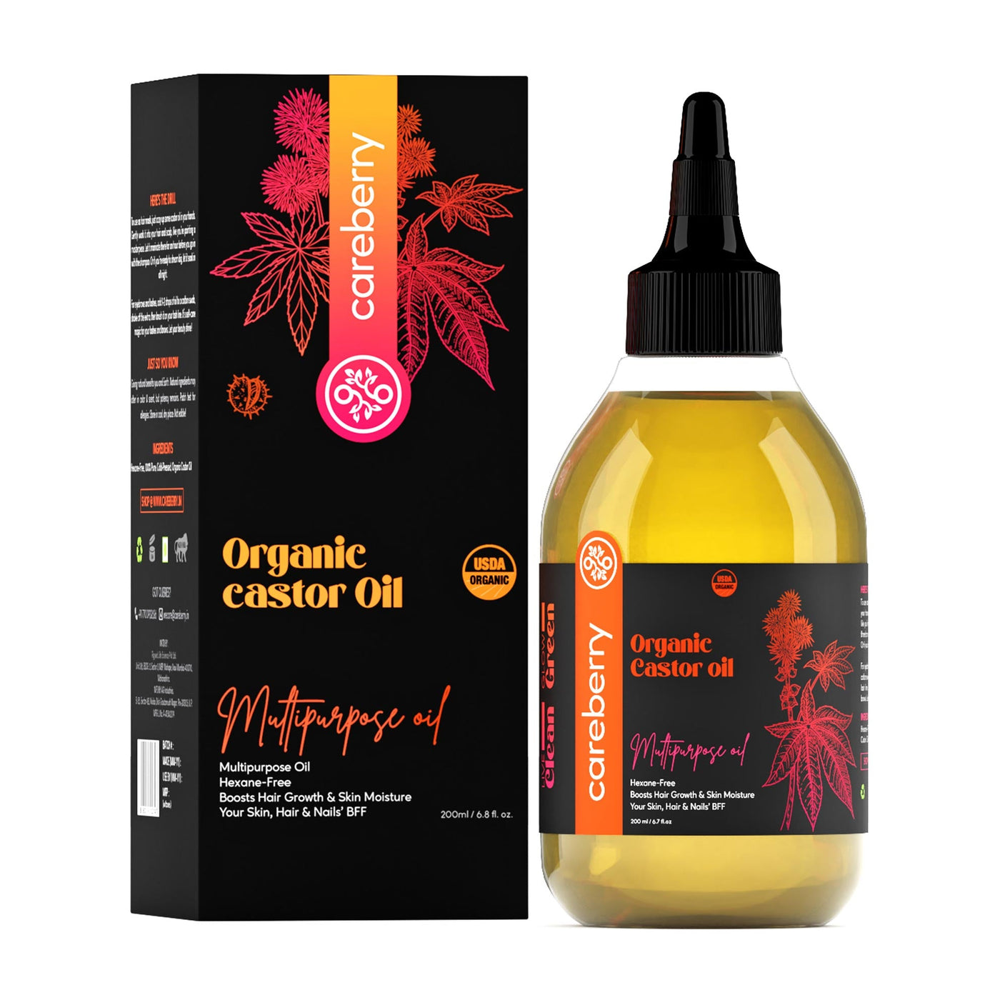 Careberry 's Organic Hair Care Power Trio: Red Onion & Black Seed, Rosemary & Jojoba, Castor Oil Combo (Pack of 3 - 200ml Each)