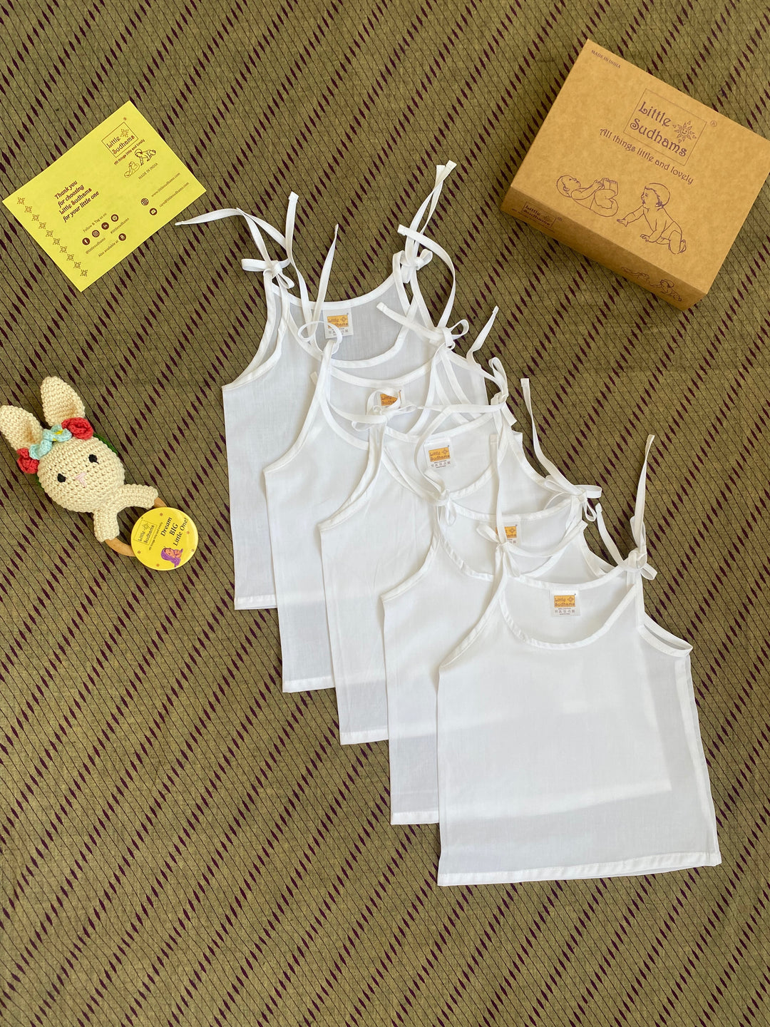 Little Sudhams Organic Cotton Newborn Baby Tank Tops (Pack of 5)